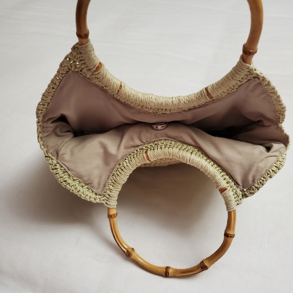 Vintage Fun Summer Straw Handbag With Bamboo Handles Floral Embroidered Boho - Picture 4 of 13